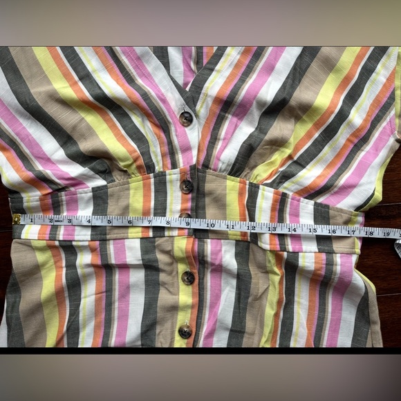 LOFT Striped Dress 14 NWT NEW Linen Swing Dress (cream pink orange brown) - Picture 12 of 13